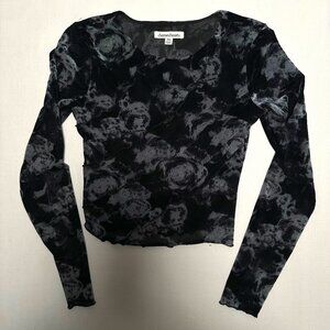Charmedhearts Sexy Charcoal/Black Floral mesh Blouse Women Size M